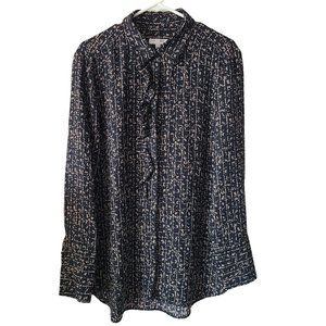 Equiptment Femme US Women's Size XL Black Round Hem Button Front Ruffle Blouse